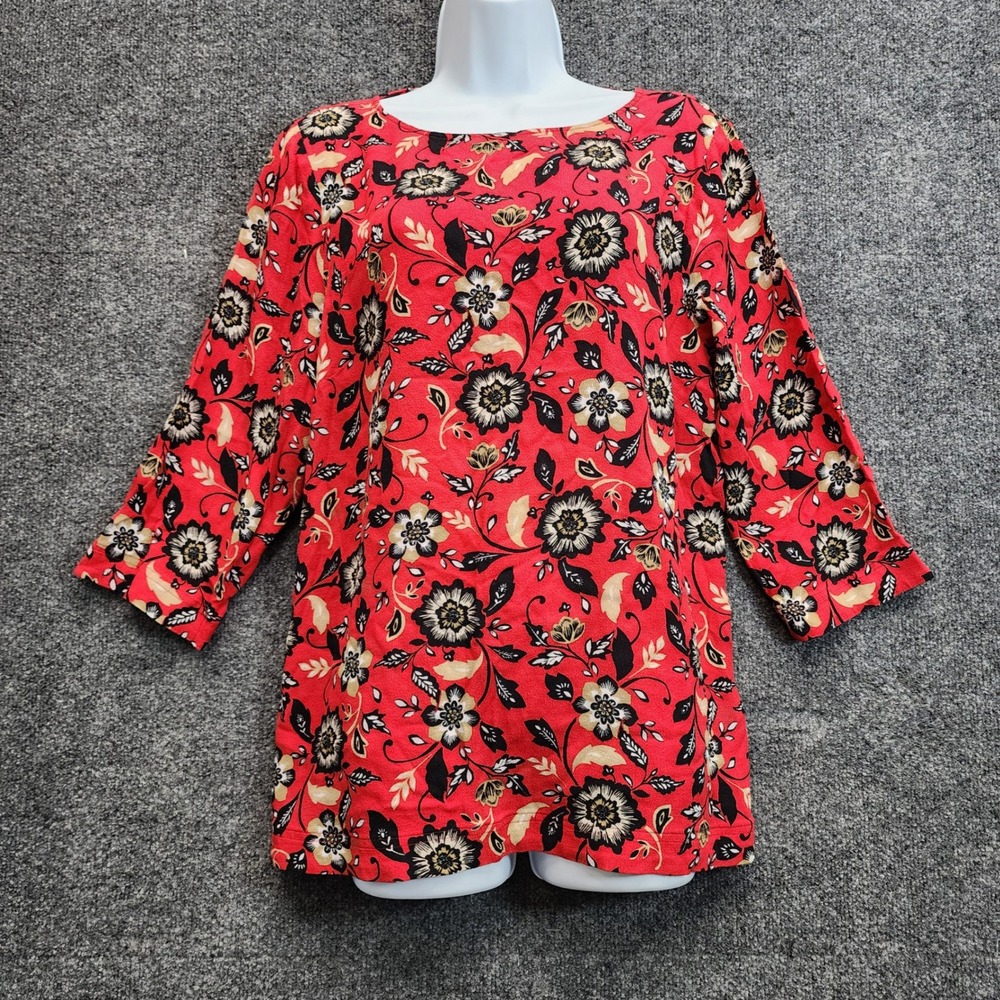 J.Jill Women Floral Rayon 3/4 Sleeve Boat Neck Boho Cottagecore Blouse Large Top
